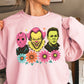 Floral Horror Film Characters Halloween Crewneck Sweatshirt