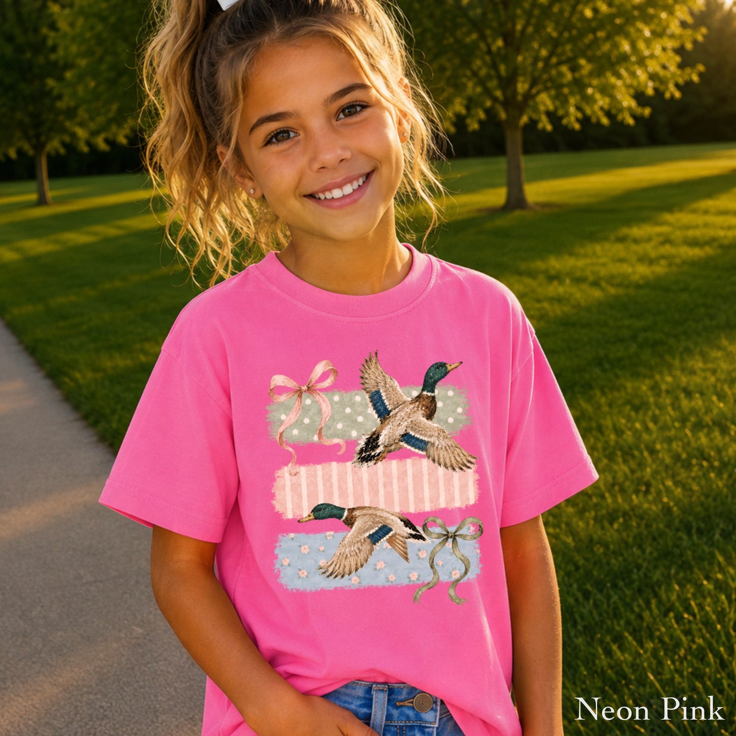Mallard Ducks & Bows Youth Comfort Color T-Shirt