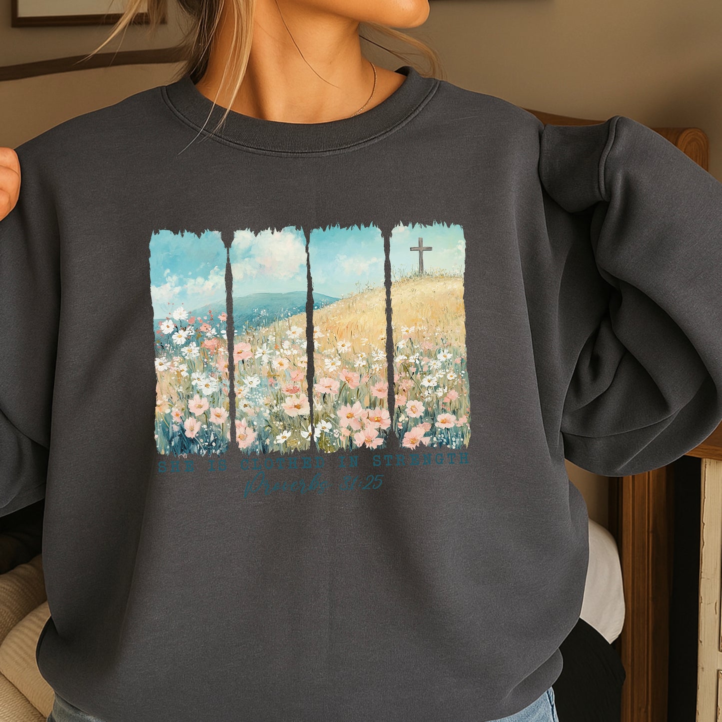 She Is Clothed Christian Crewneck Sweatshirt