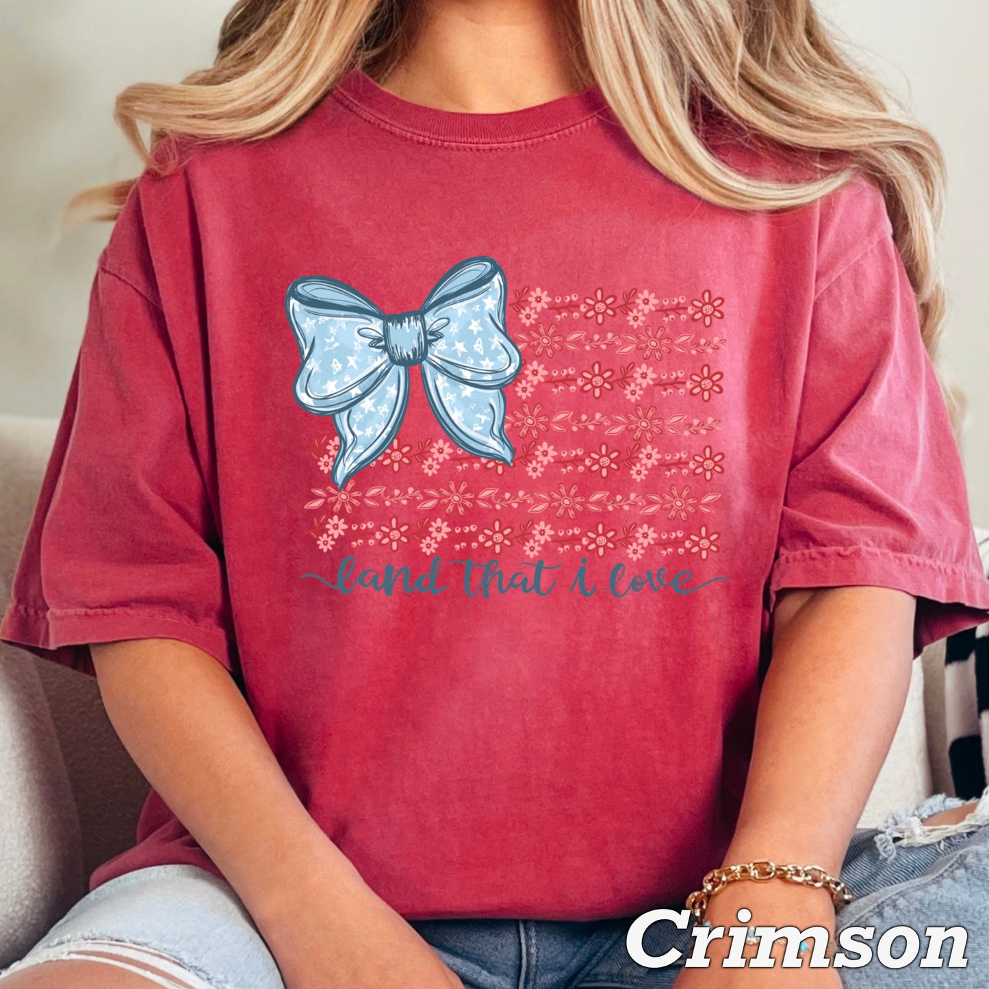 Land Of The Free Patriotic Comfort Color Graphic Tee