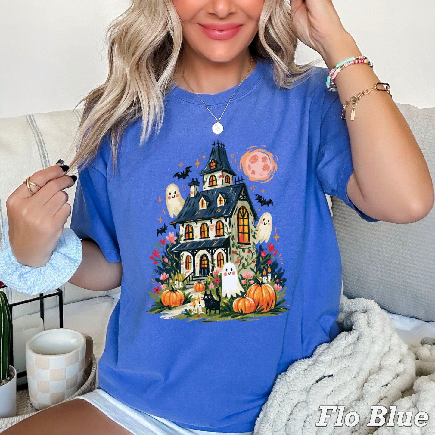 Haunted House Halloween Comfort Color Graphic Tee