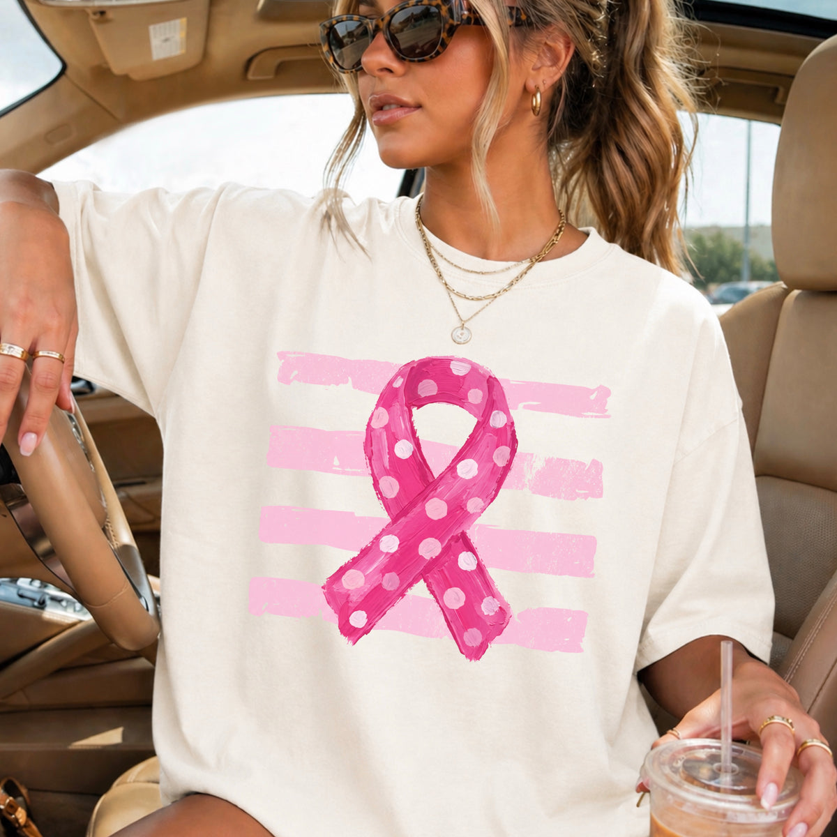 Breast Cancer Awareness Ribbon Comfort Color Graphic Tee