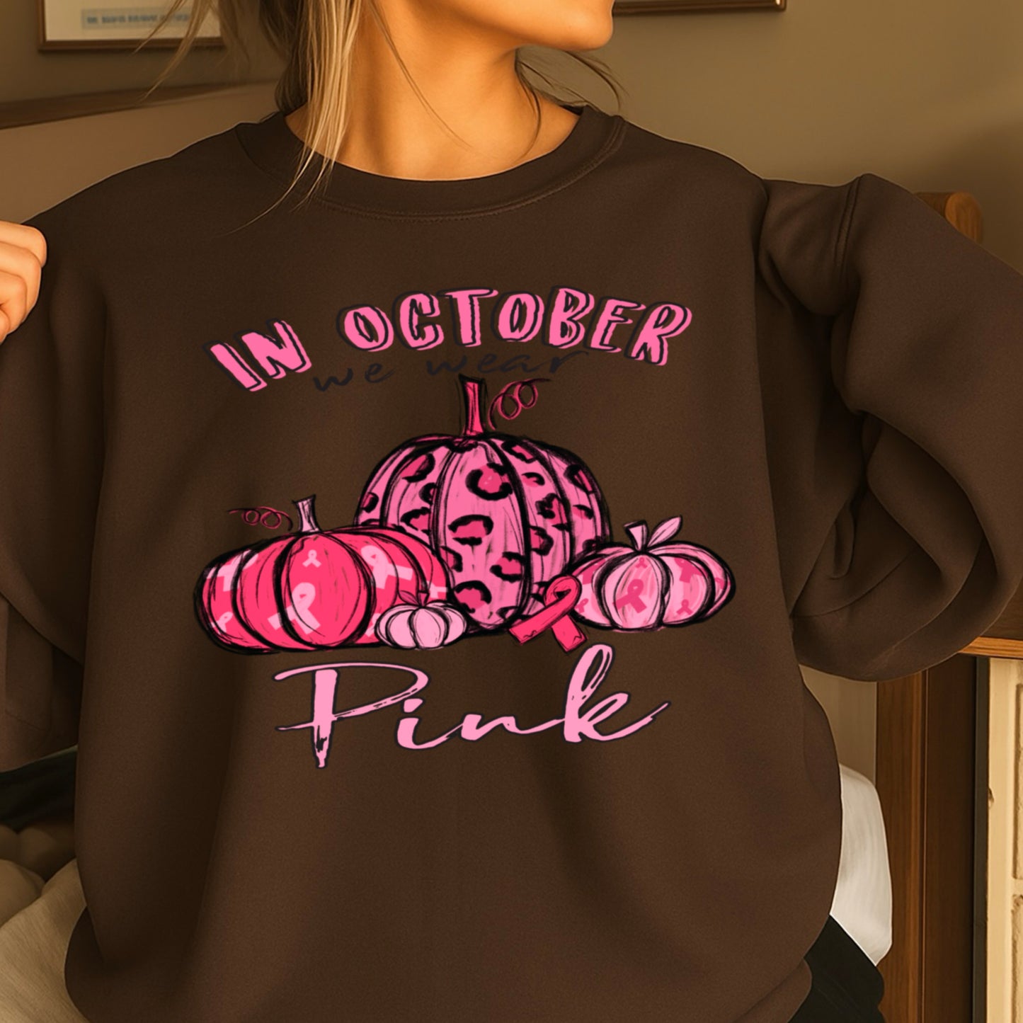In October We Wear Pink Breast Cancer  Crewneck Sweatshirt