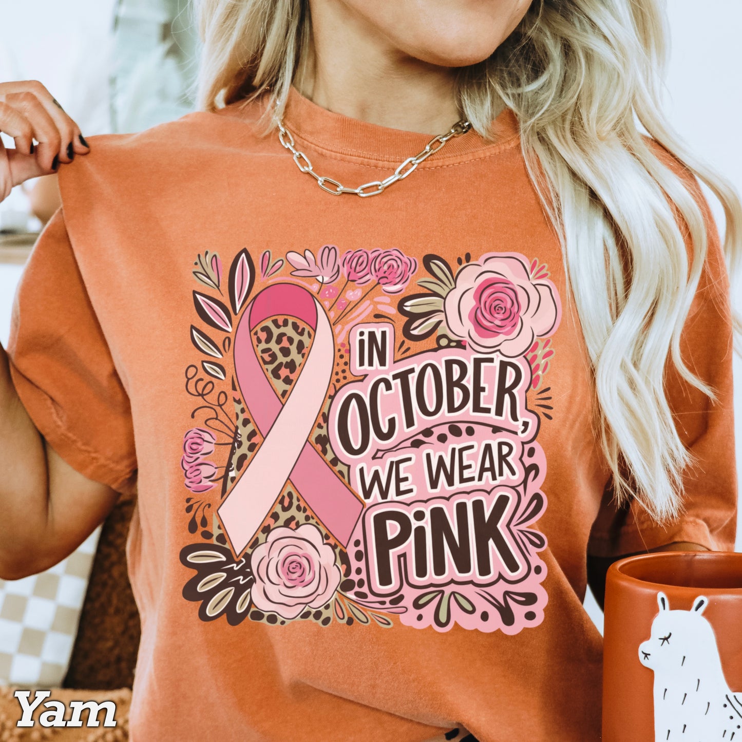 In October We Wear Pink Cancer Comfort Color Graphic Tee