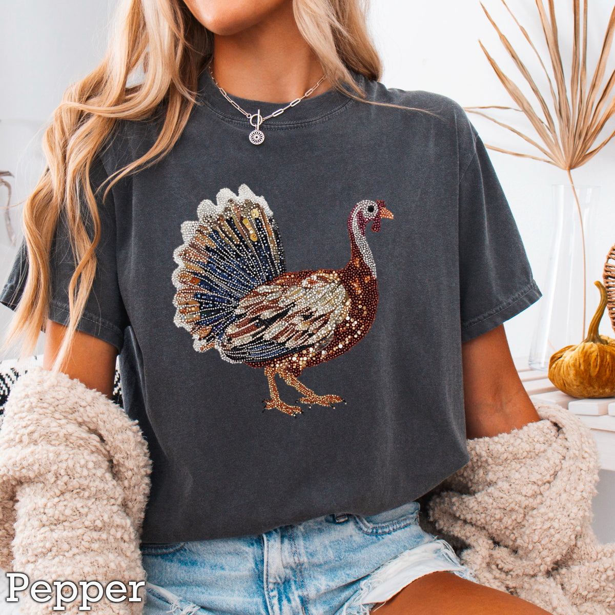 Faux Rhinestone Turkey Comfort Color Graphic Tee