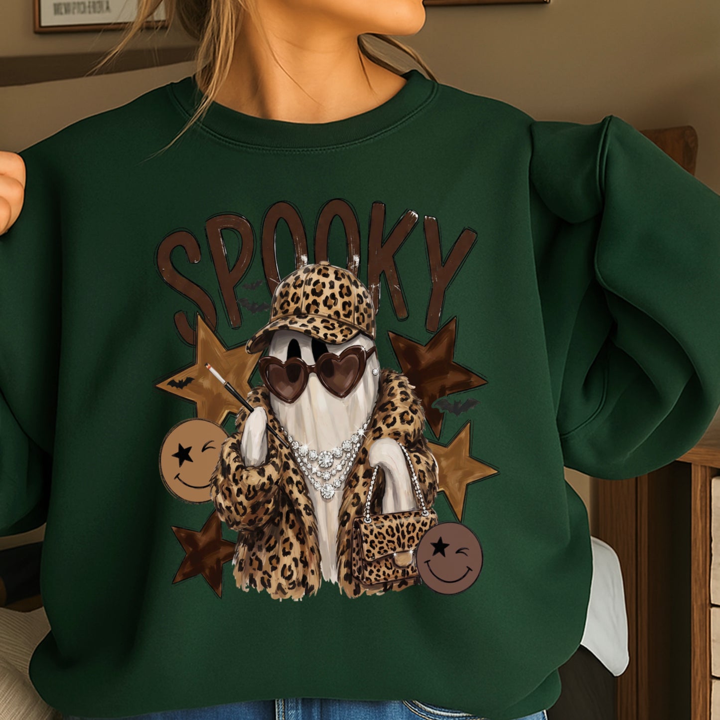 Leopard Spooky Ghost Crewneck Sweatshirt
