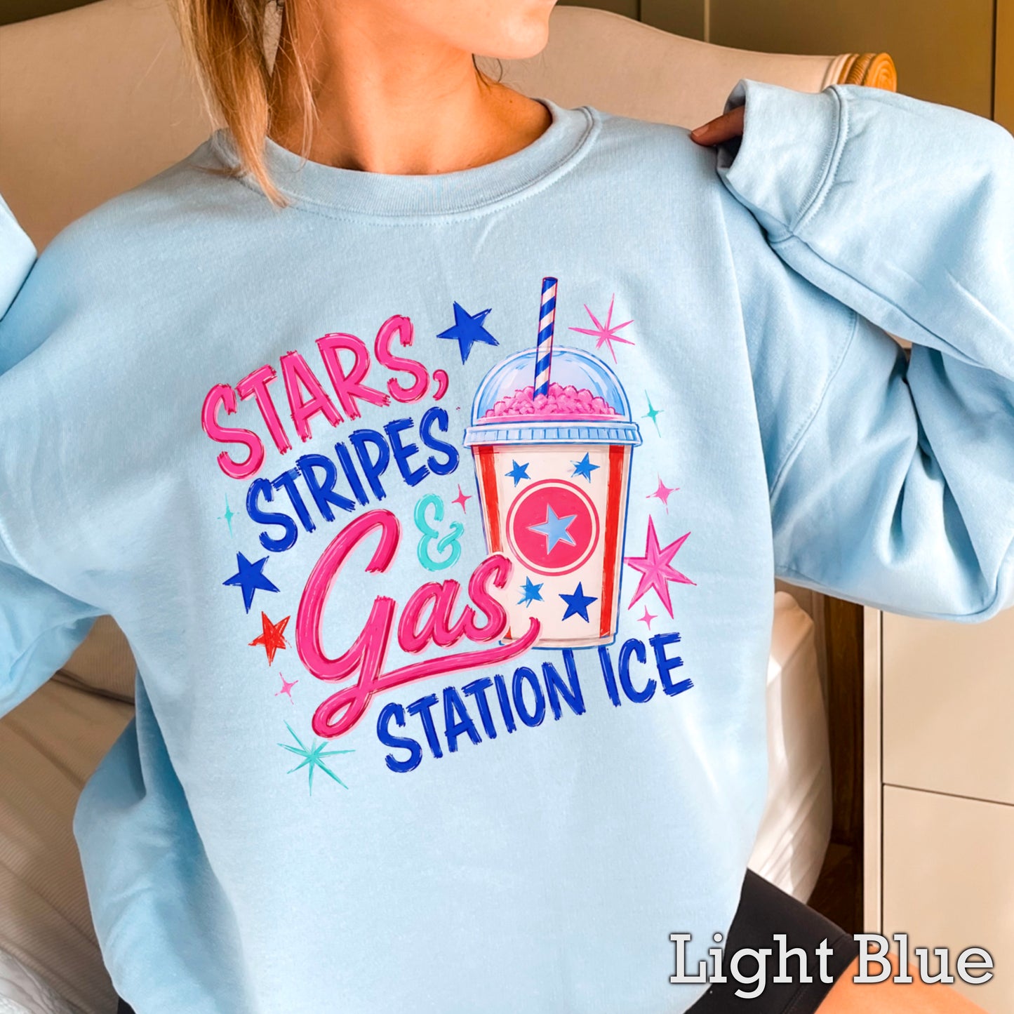 Stars Stripes And Gas Station Ice Crewneck Sweatshirt