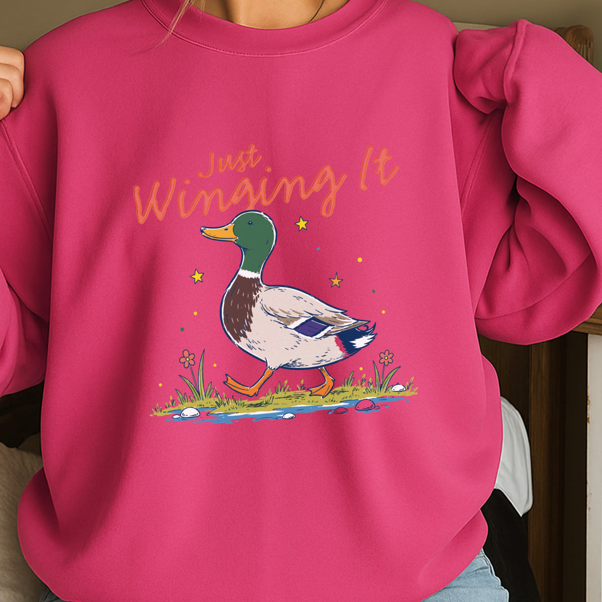 Just Winging It Mallard Duck Crewneck Sweatshirt