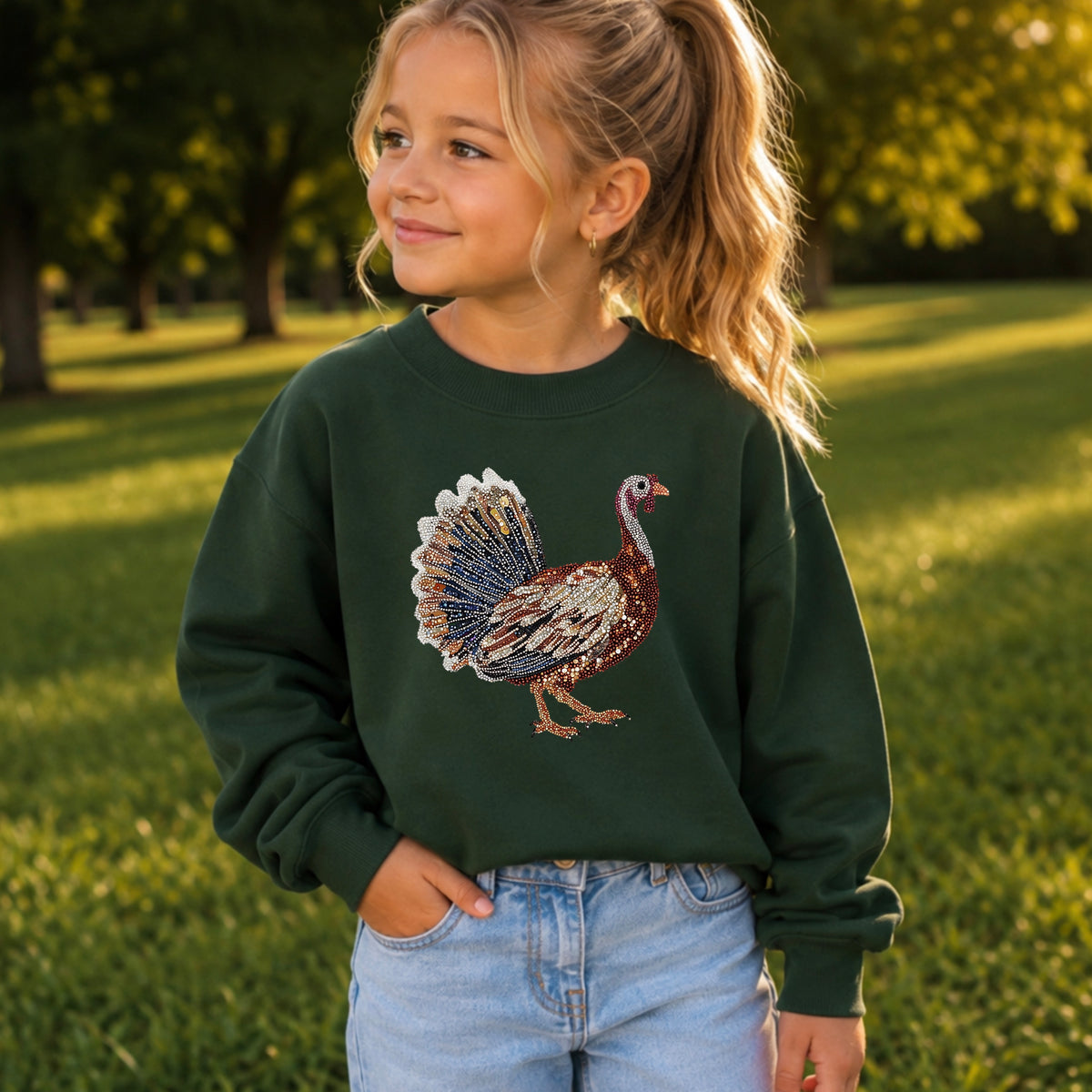 Faux Rhinestone Turkey Youth Crewneck Sweatshirt