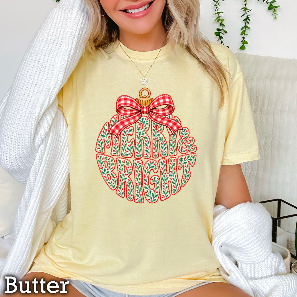 Merry & Bright Christmas Comfort Color Graphic Tee