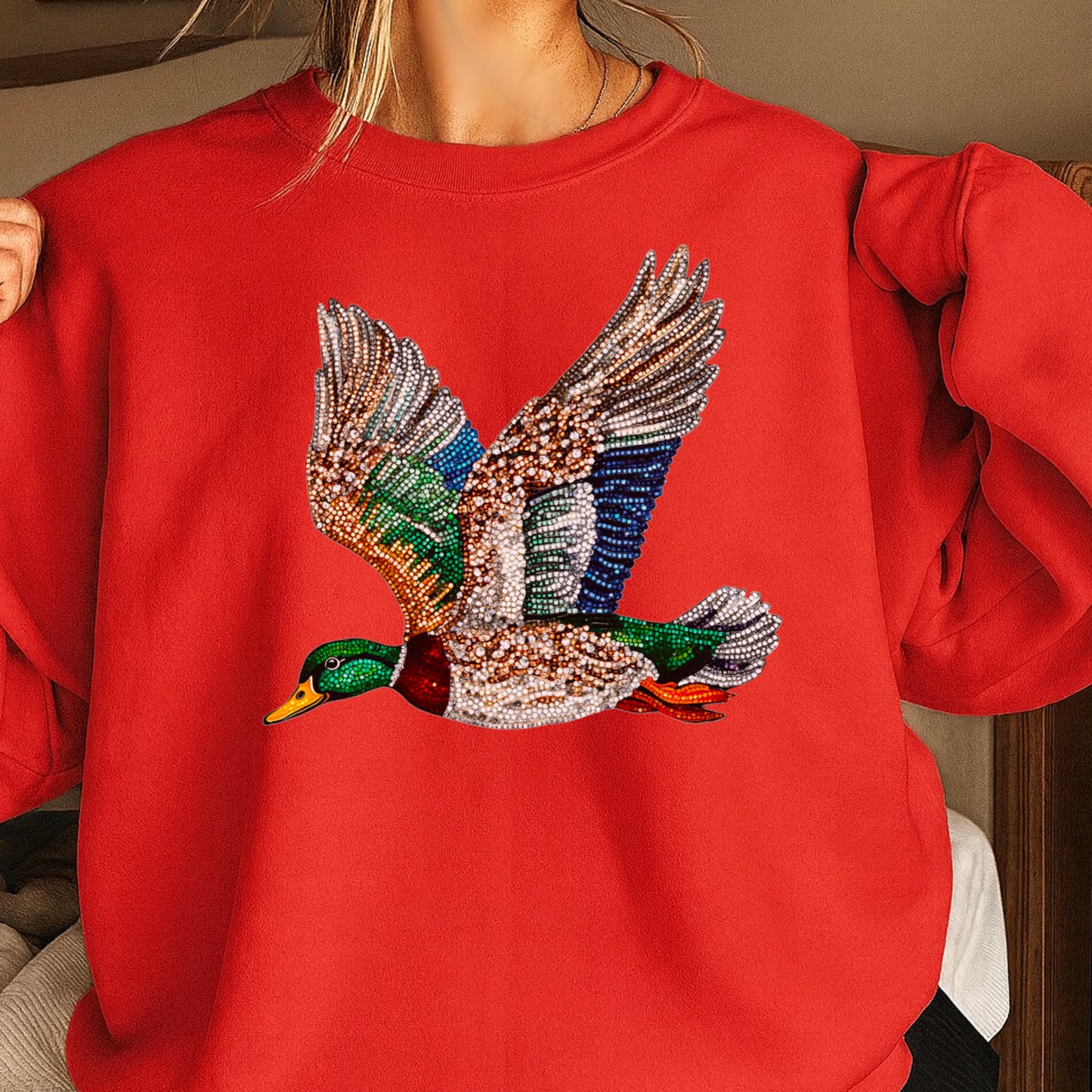 Faux Rhinestone Mallard Duck Crewneck Sweatshirt