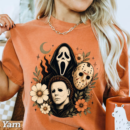 Floral Halloween Characters Comfort Color Graphic Tee