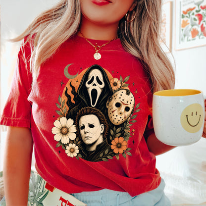 Floral Halloween Characters Comfort Color Graphic Tee