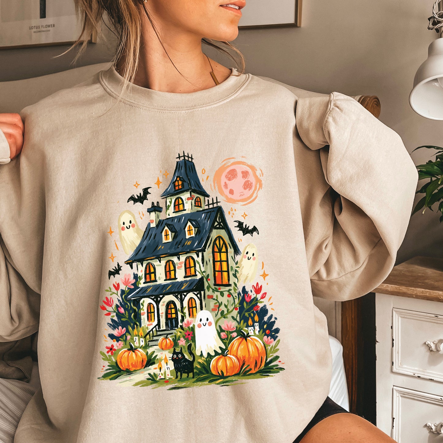 Haunted House Halloween Crewneck Sweatshirt