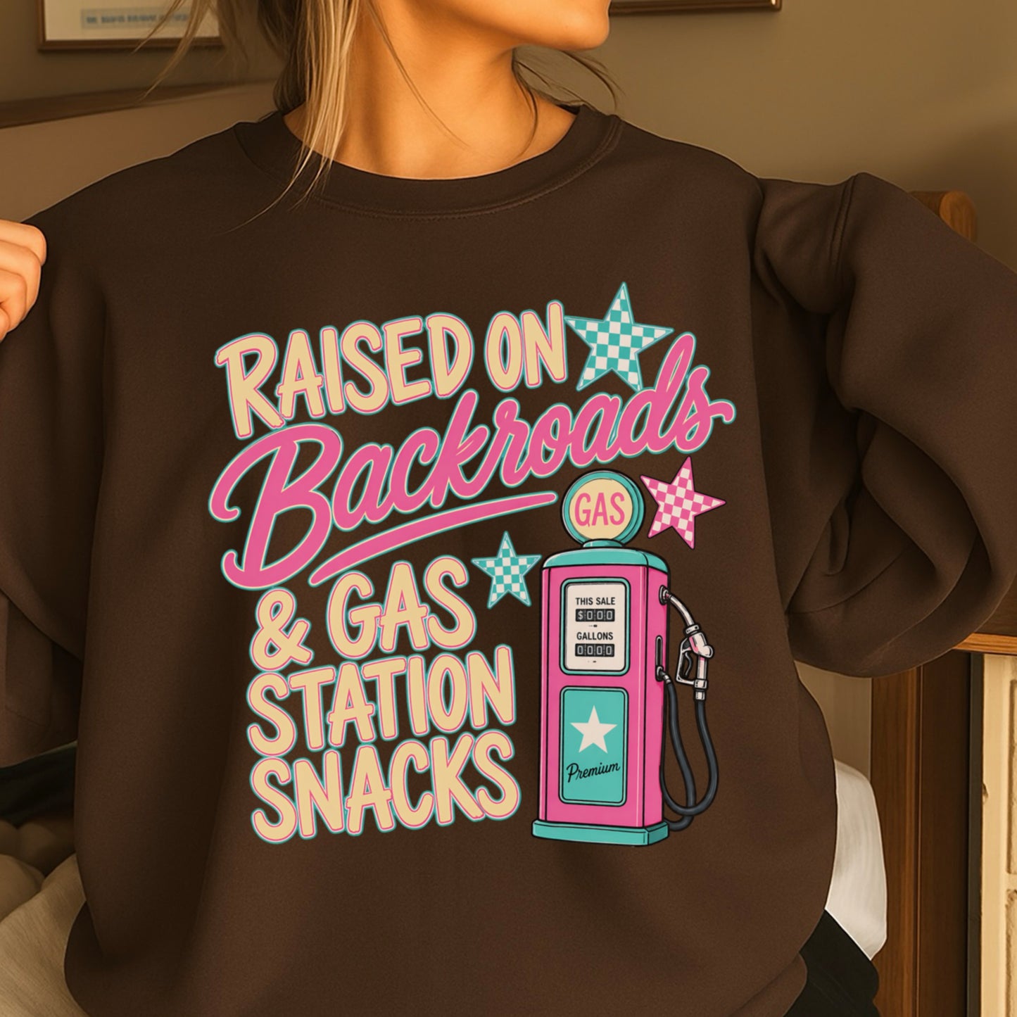 Raised On Backroads & Gas Station Snacks Crewneck Sweatshirt