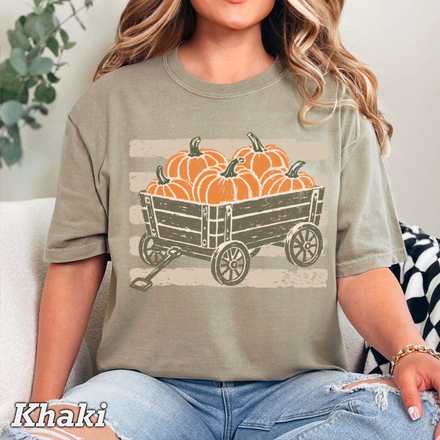 Pumpkin Wagon Fall Comfort Color Graphic Tee