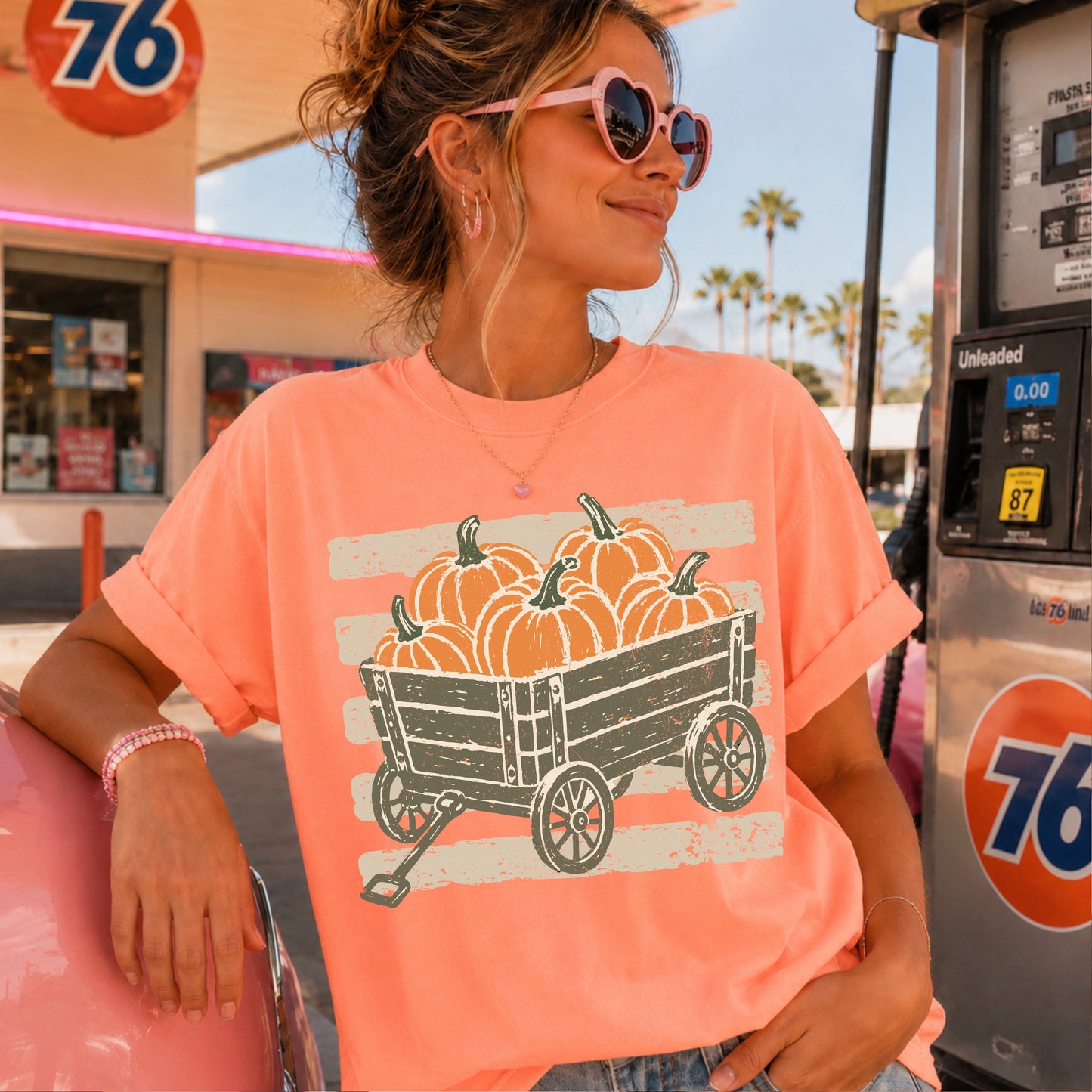 Pumpkin Wagon Fall Comfort Color Graphic Tee
