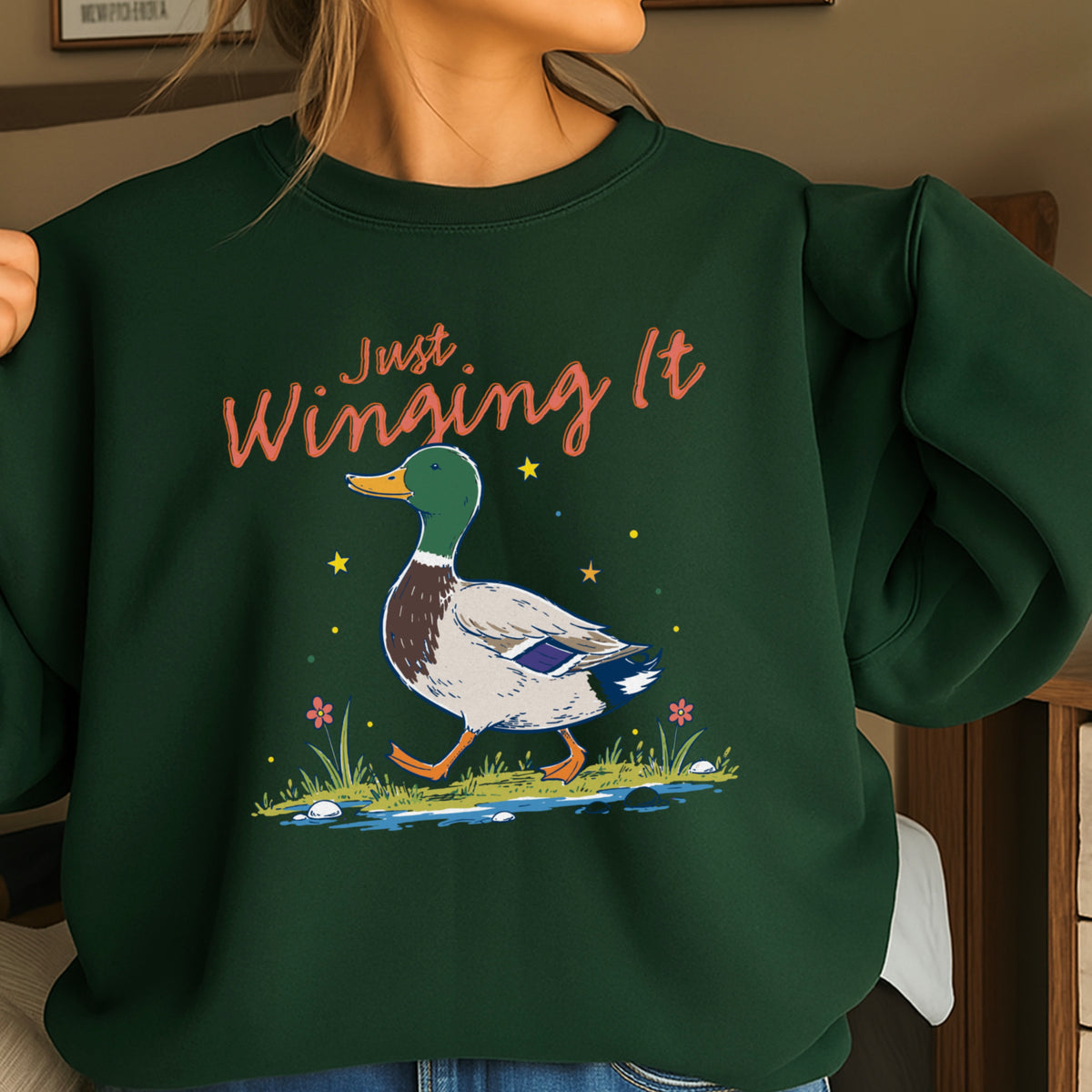 Just Winging It Mallard Duck Crewneck Sweatshirt