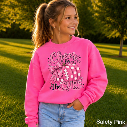Cheer For The Cure Breast Cancer Youth Crewneck Sweatshirt