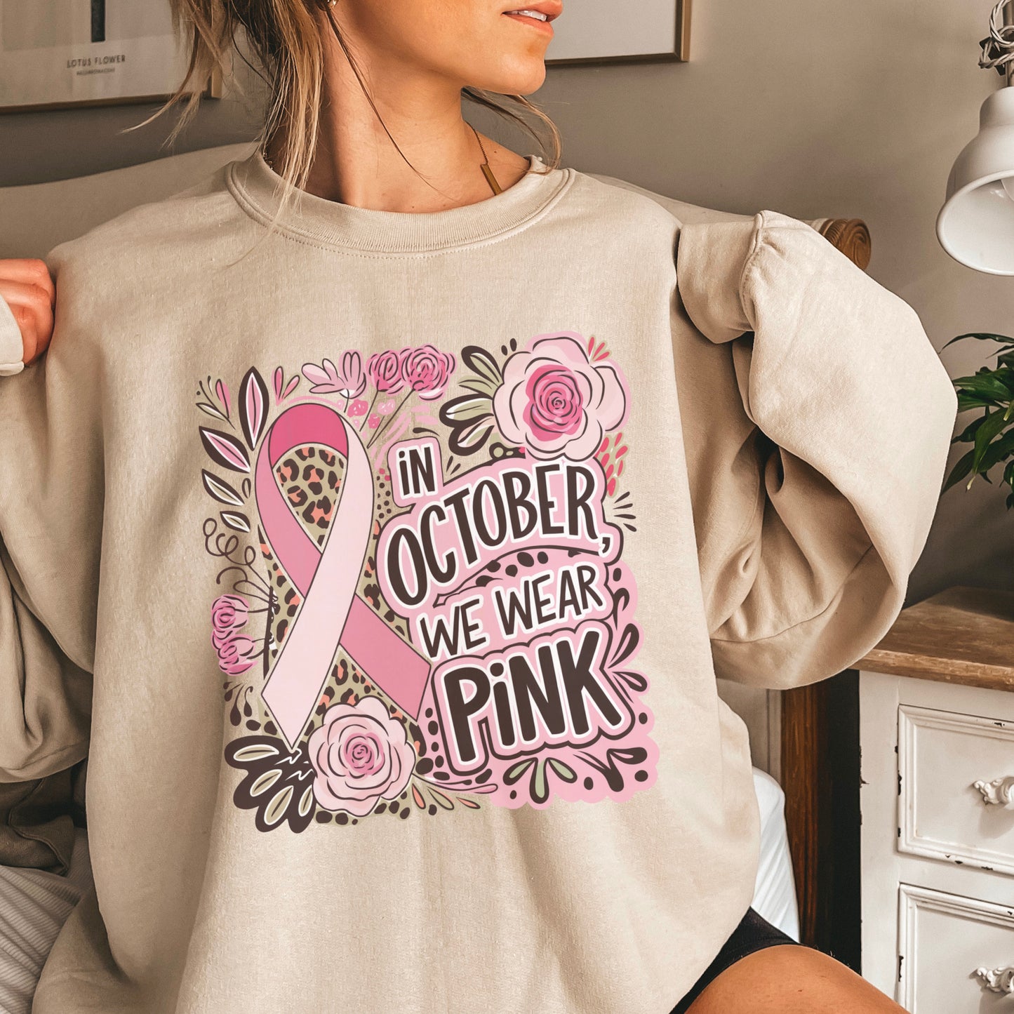 In October We Wear Pink Crewneck Sweatshirt