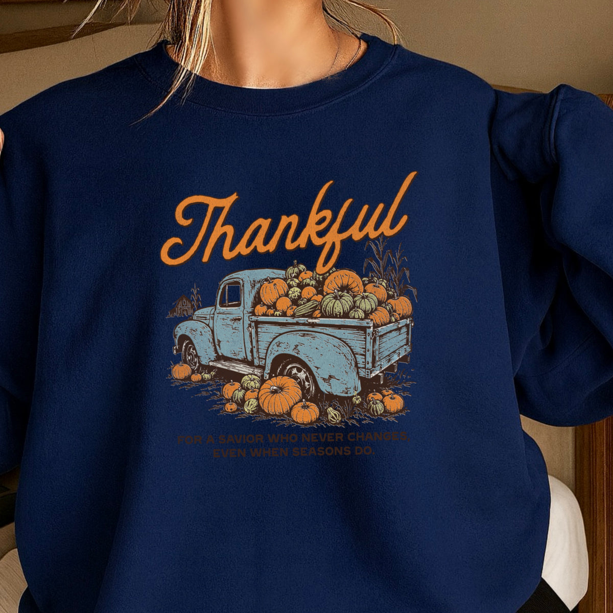 Thankful For A Savior Thanksgiving Crewneck Sweatshirt