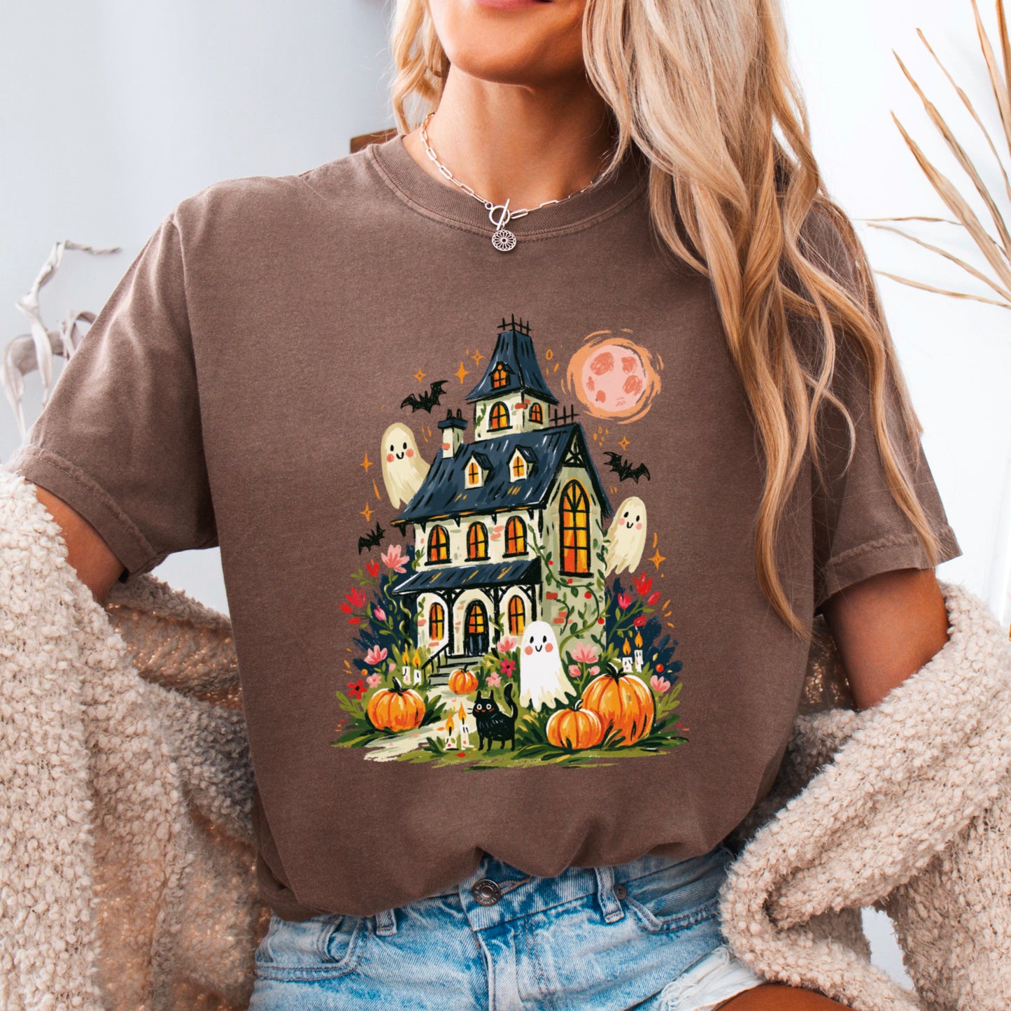 Haunted House Halloween Comfort Color Graphic Tee