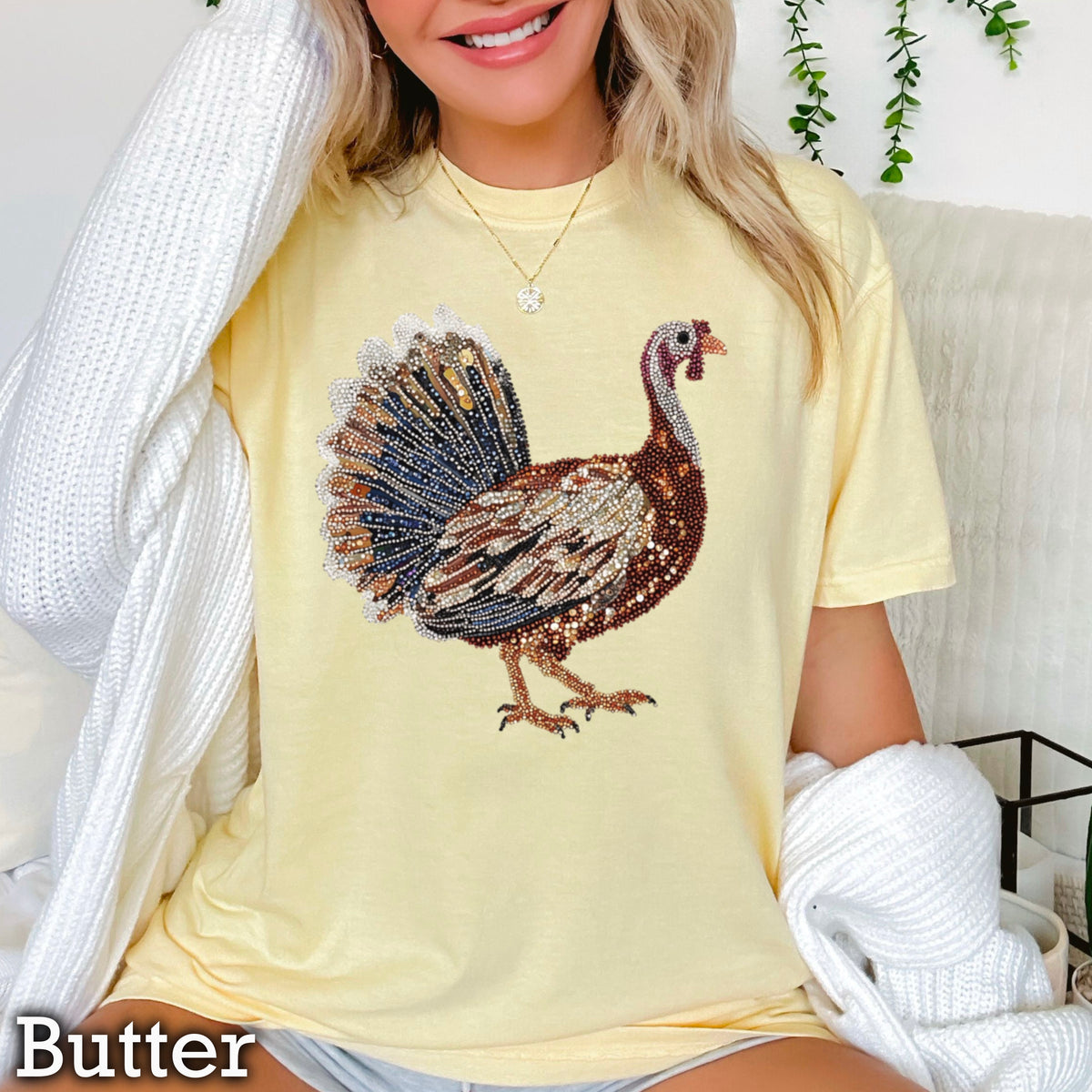 Faux Rhinestone Turkey Comfort Color Graphic Tee