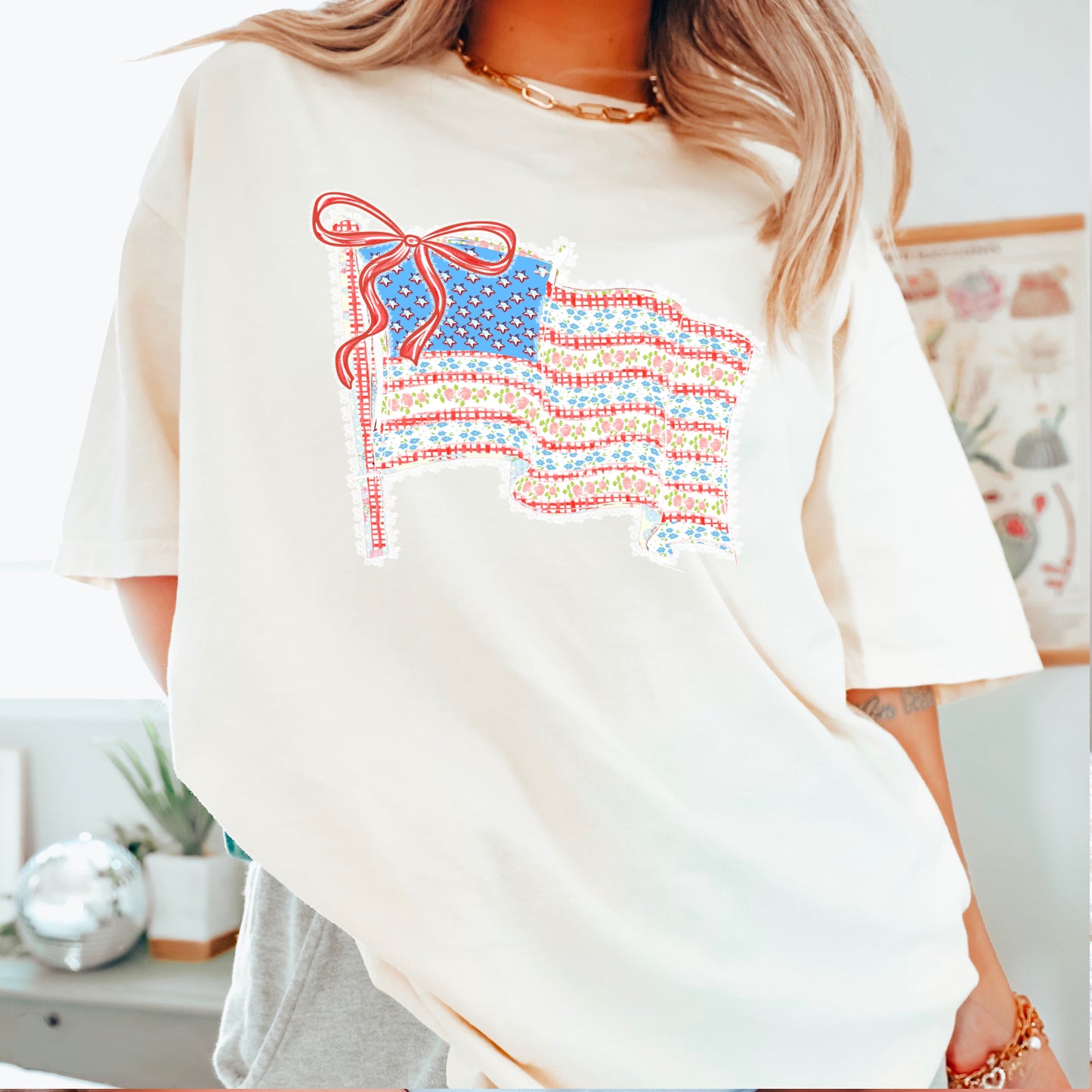 American Lace Flag Comfort Color Graphic Tee