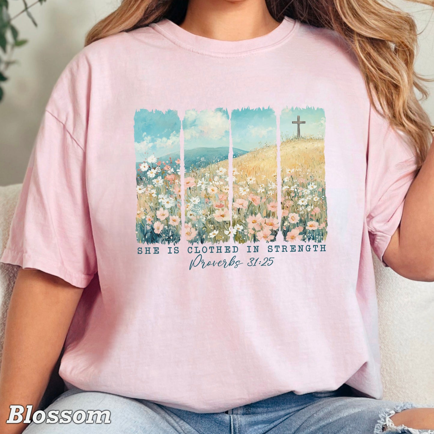 She Is Clothed In Strength Christian Comfort Color Graphic Tee