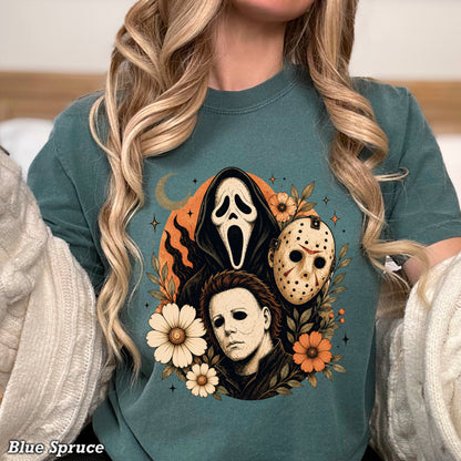 Floral Halloween Characters Comfort Color Graphic Tee