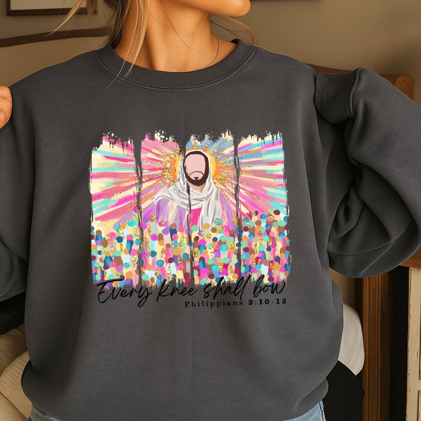Every Knee Shall Bow Easter Crewneck Sweatshirt