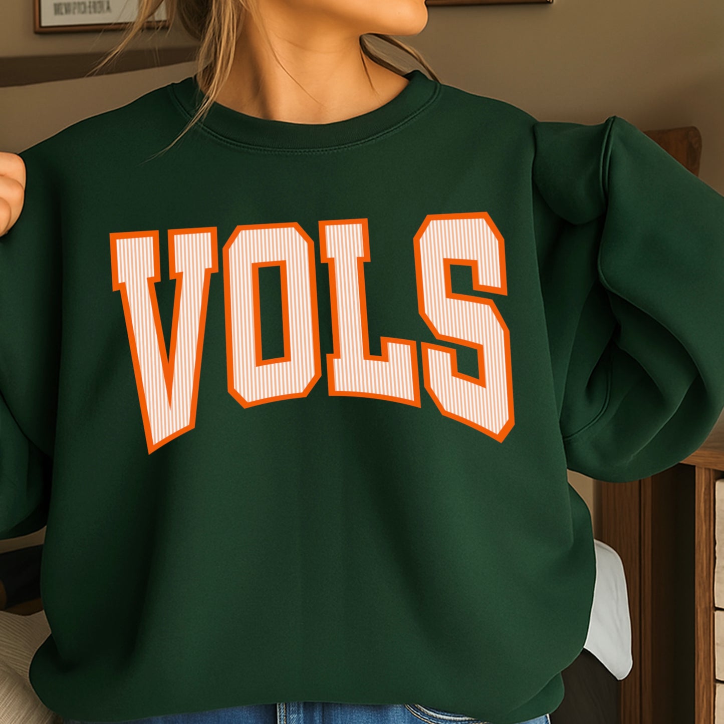 Orange & White College Game Day Crewneck Sweatshirt