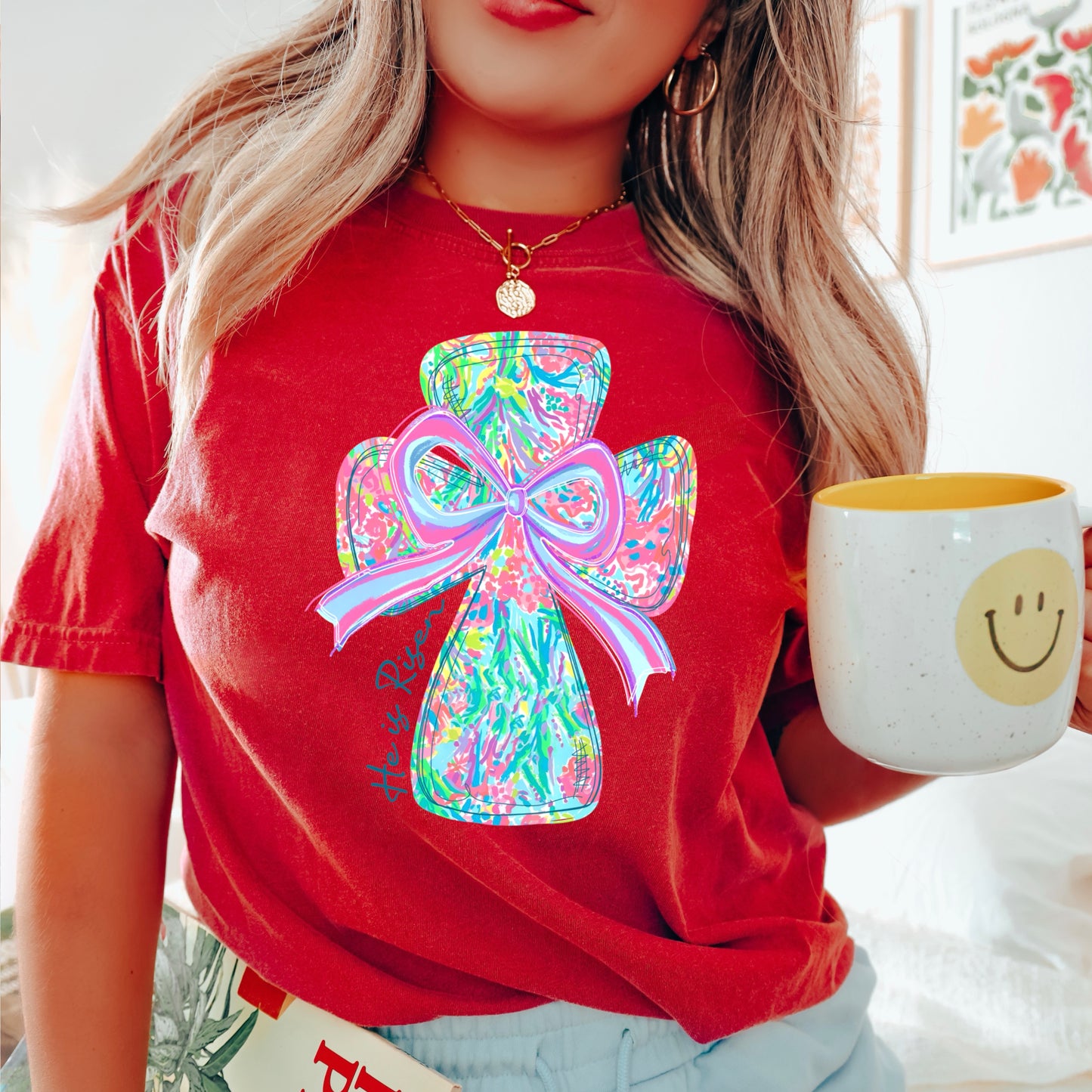 He Is Risen Cross Easter Comfort Color Graphic Tee