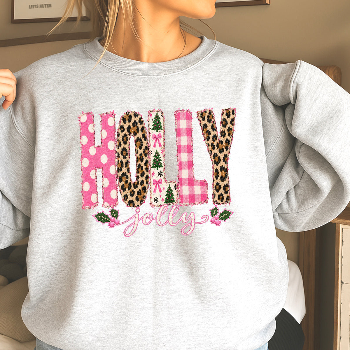 Leopard Holly Jolly Christmas Crewneck Sweatshirt