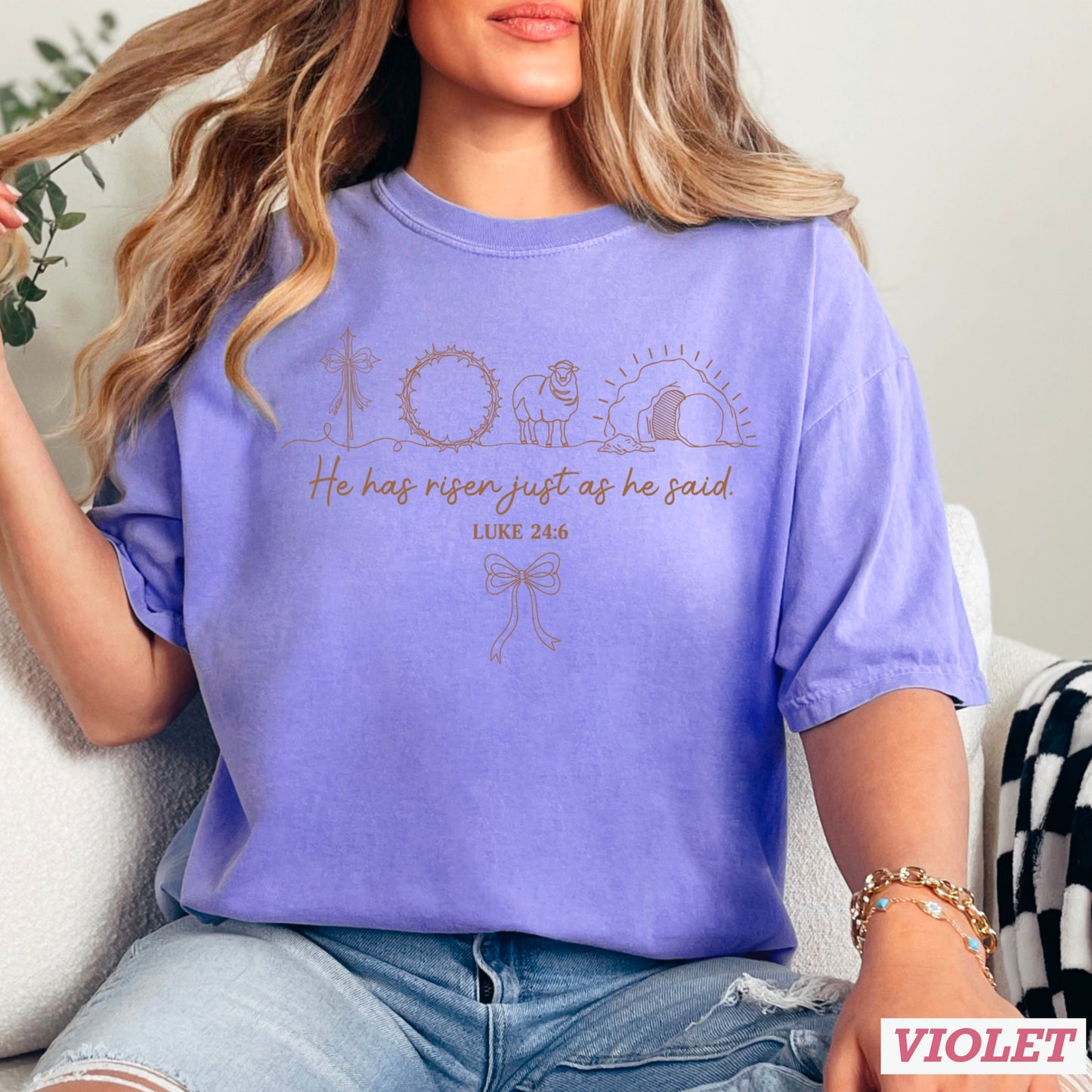 He Is Risen Easter Comfort Color Graphic Tee