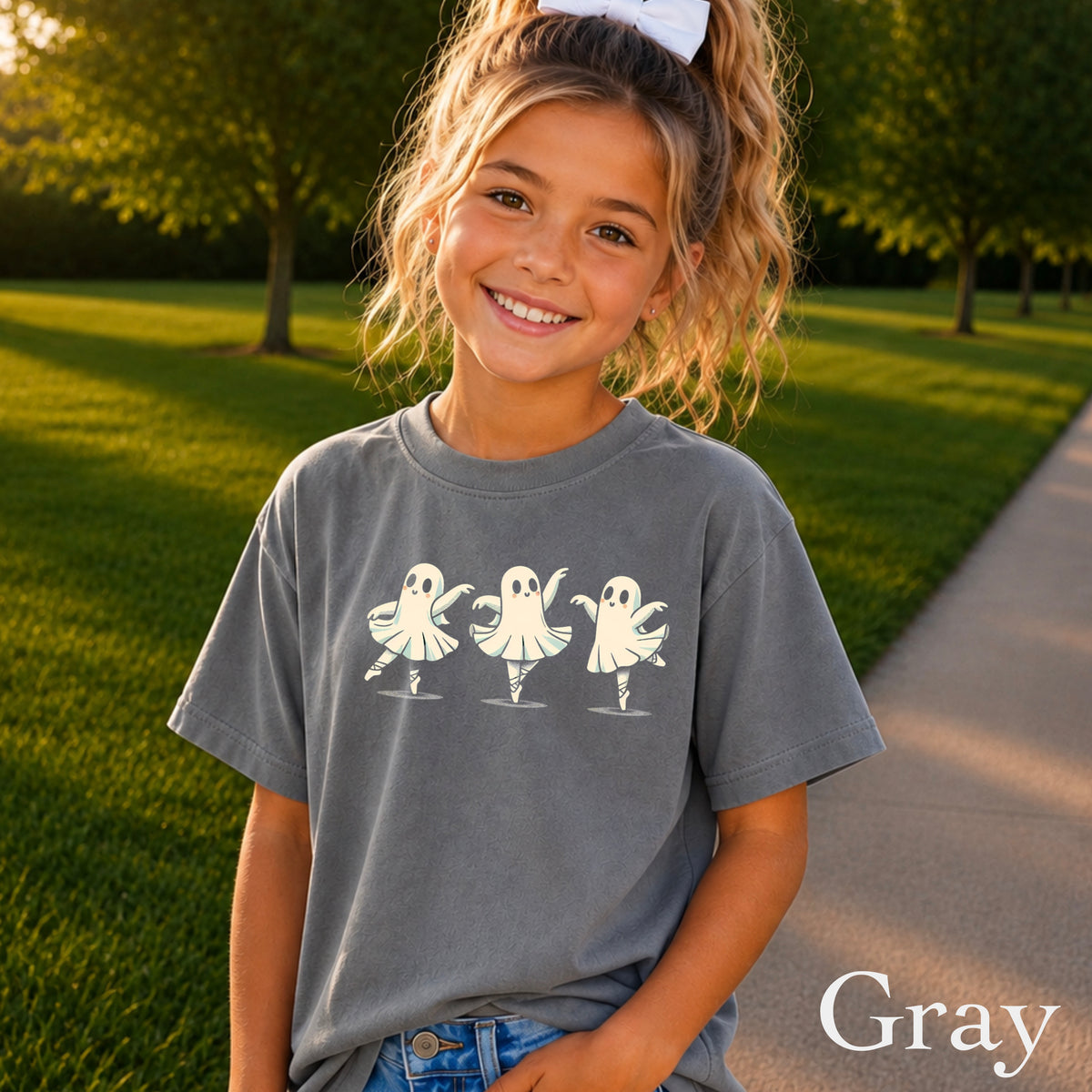 Ballerina Dancing Ghost Halloween Youth Comfort Color T-Shirt