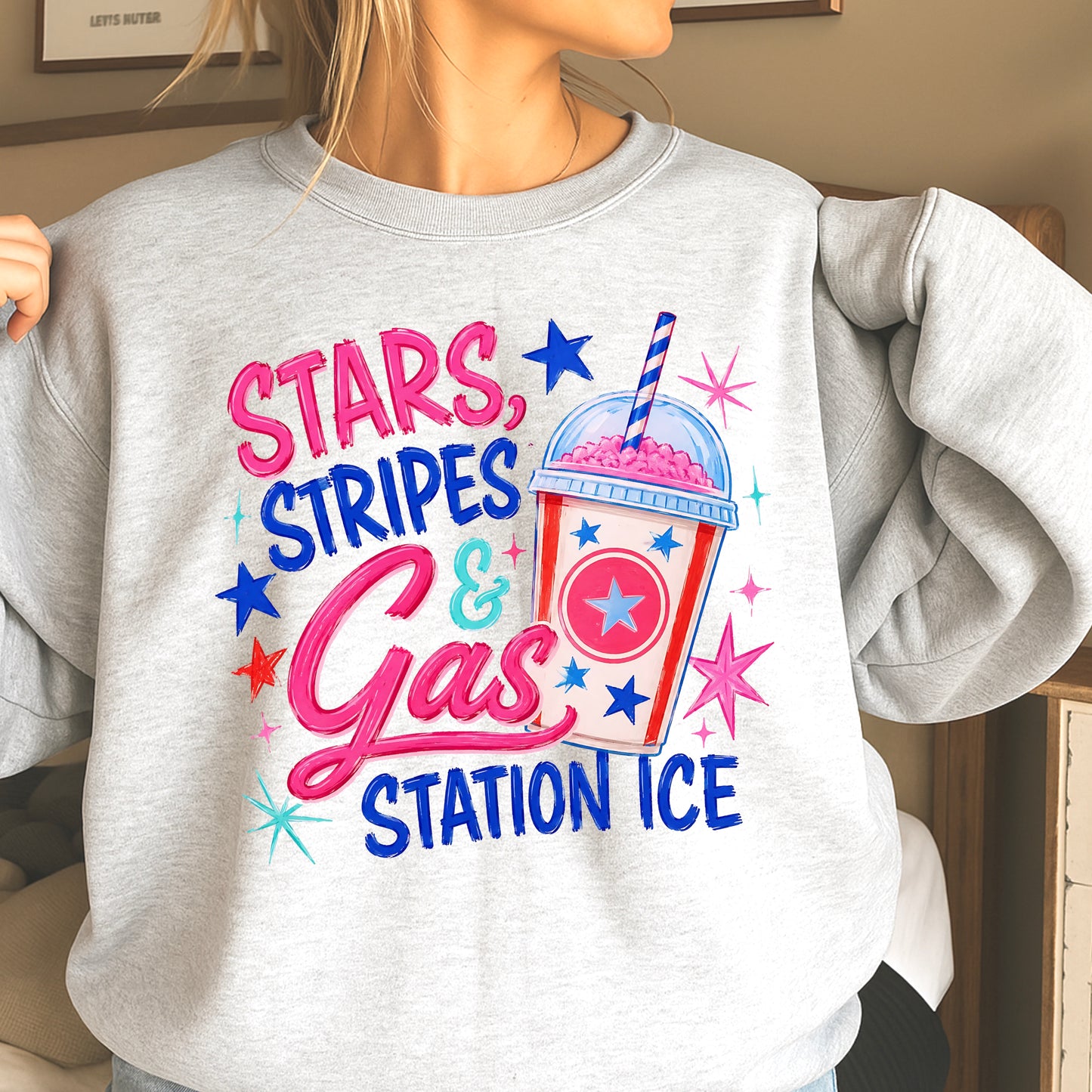 Stars Stripes And Gas Station Ice Crewneck Sweatshirt