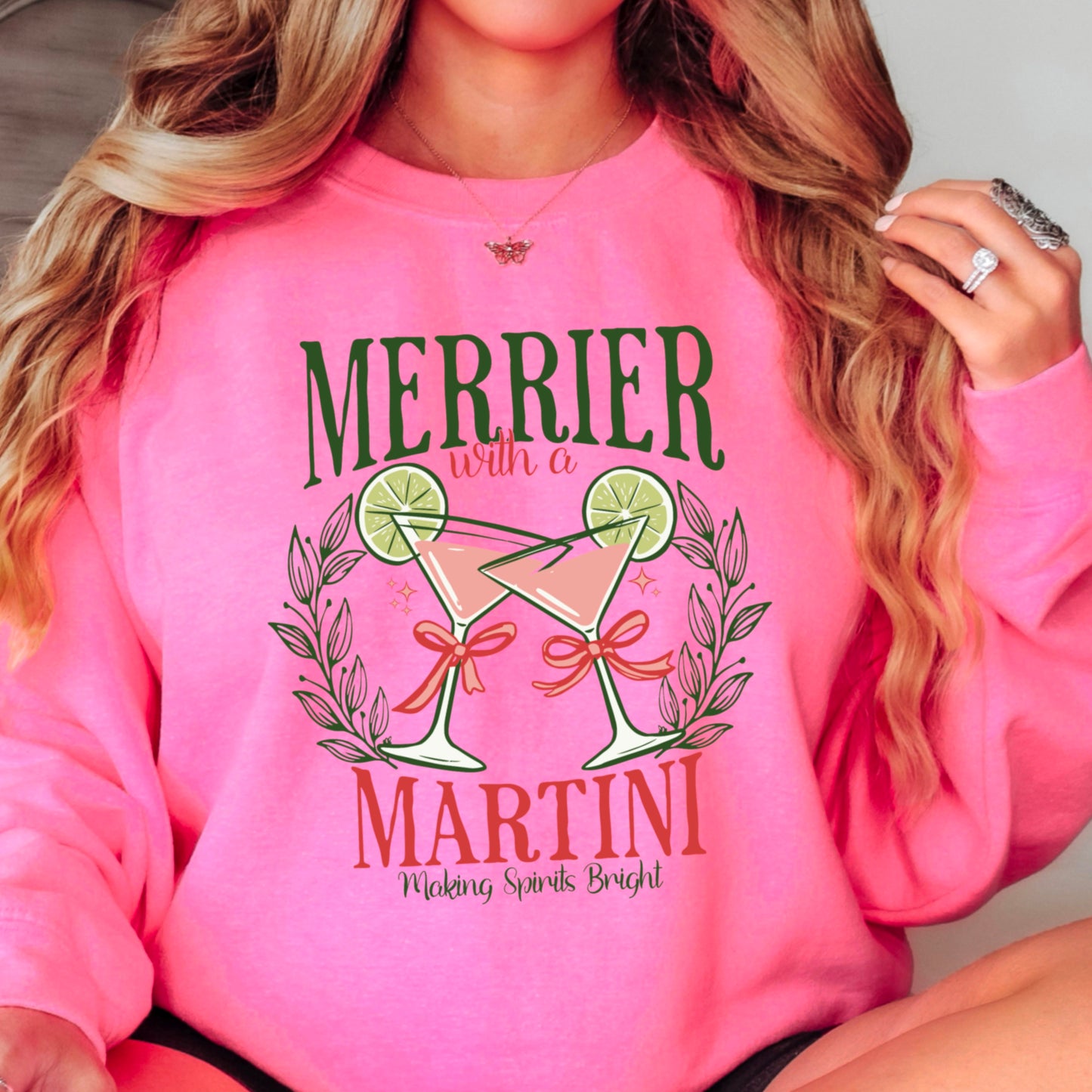 Merrier With A Martini Christmas Crewneck Sweatshirt