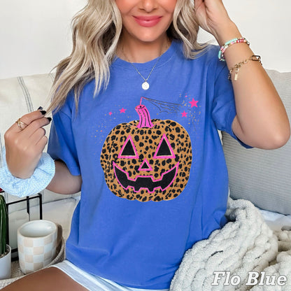 Leopard Pumpkin Halloween Comfort Color Graphic Tee