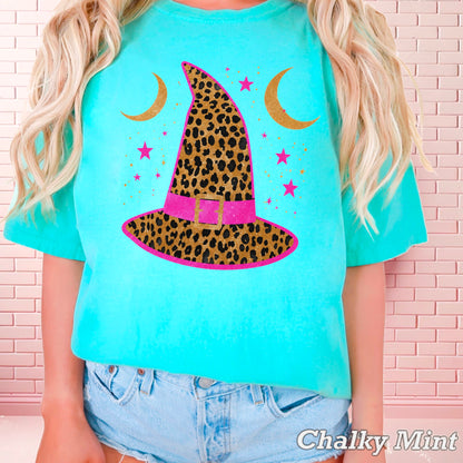 Leopard Witches Hat Halloween Comfort Color Graphic Tee