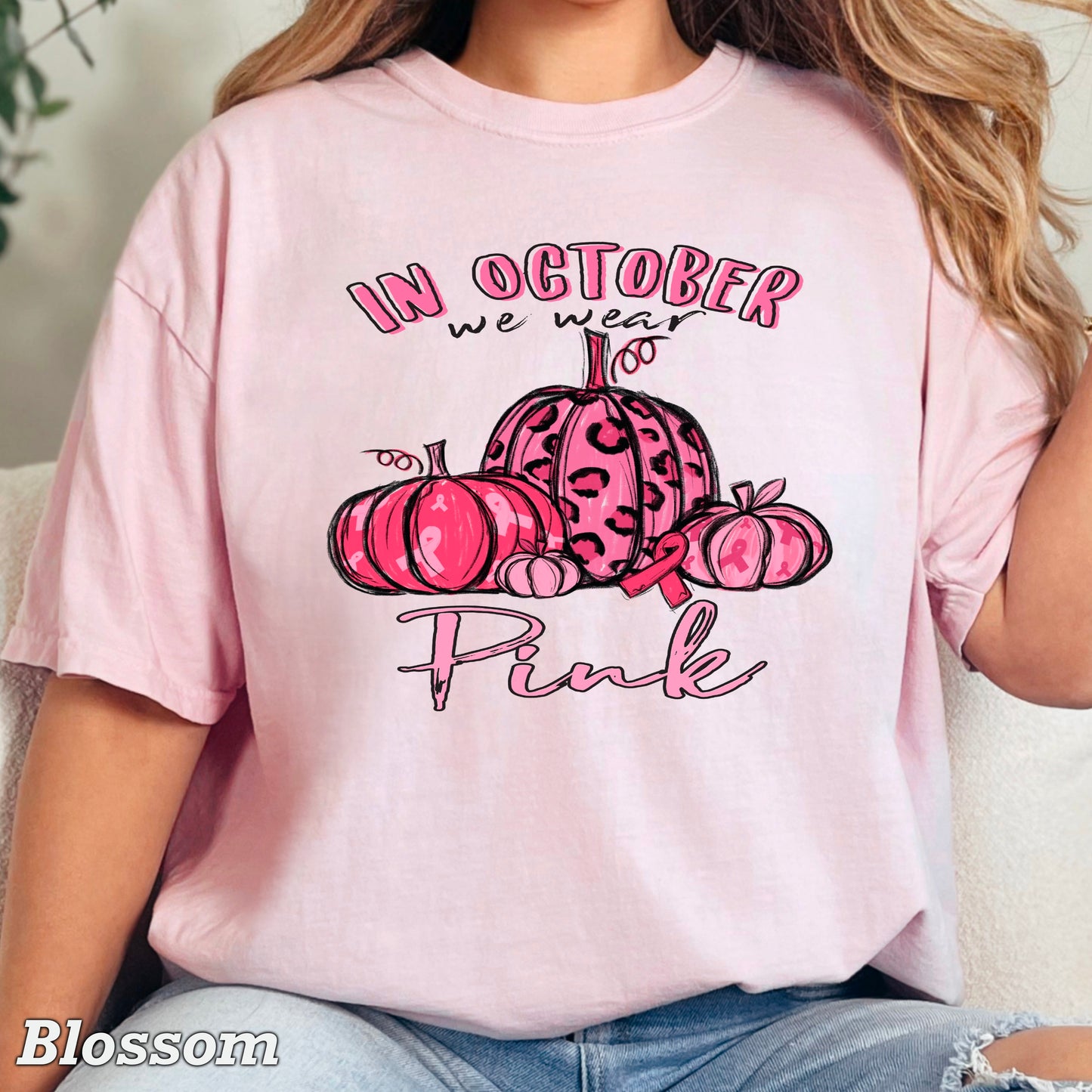 In October We Wear Pink Cancer Comfort Color Graphic Tee