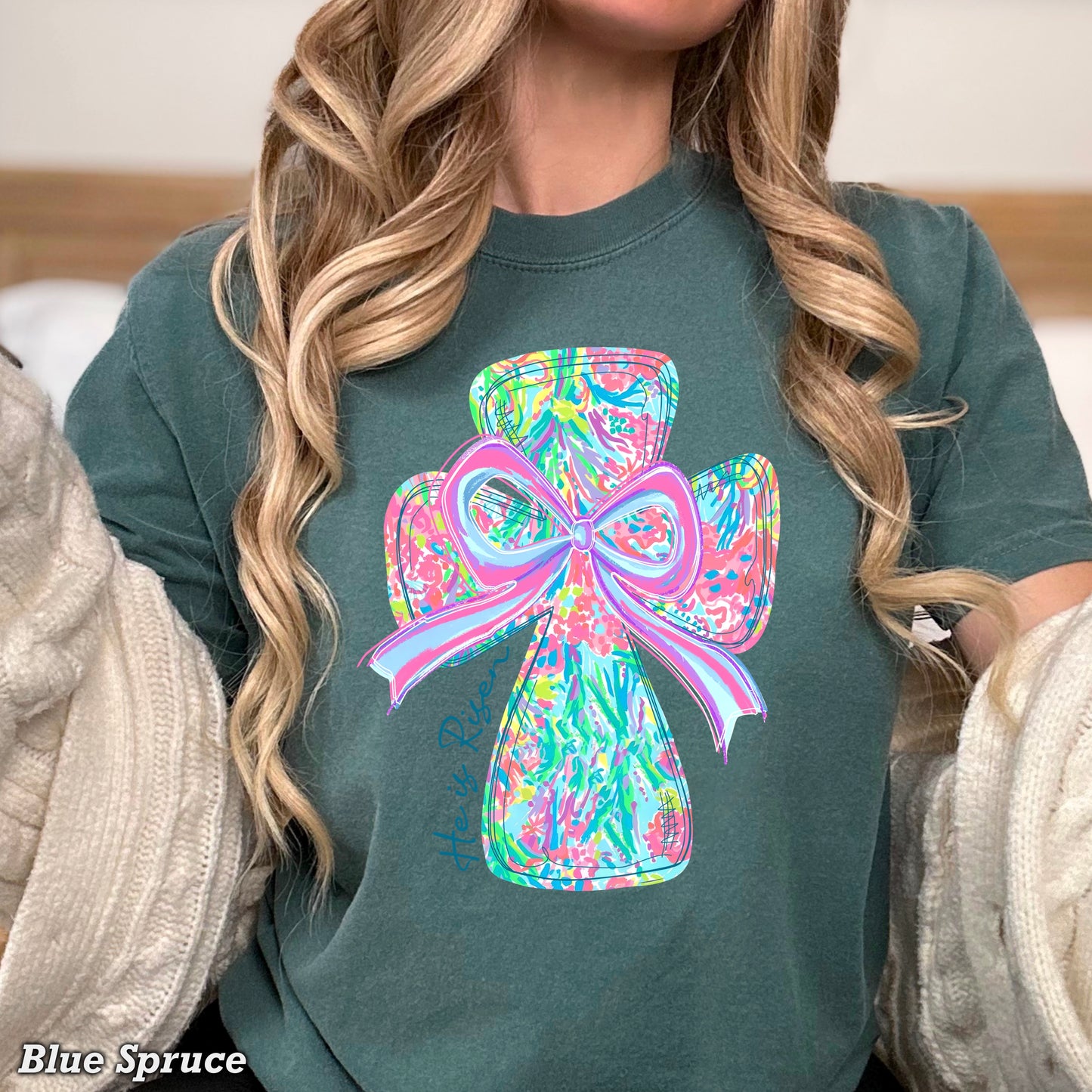 He Is Risen Cross Easter Comfort Color Graphic Tee