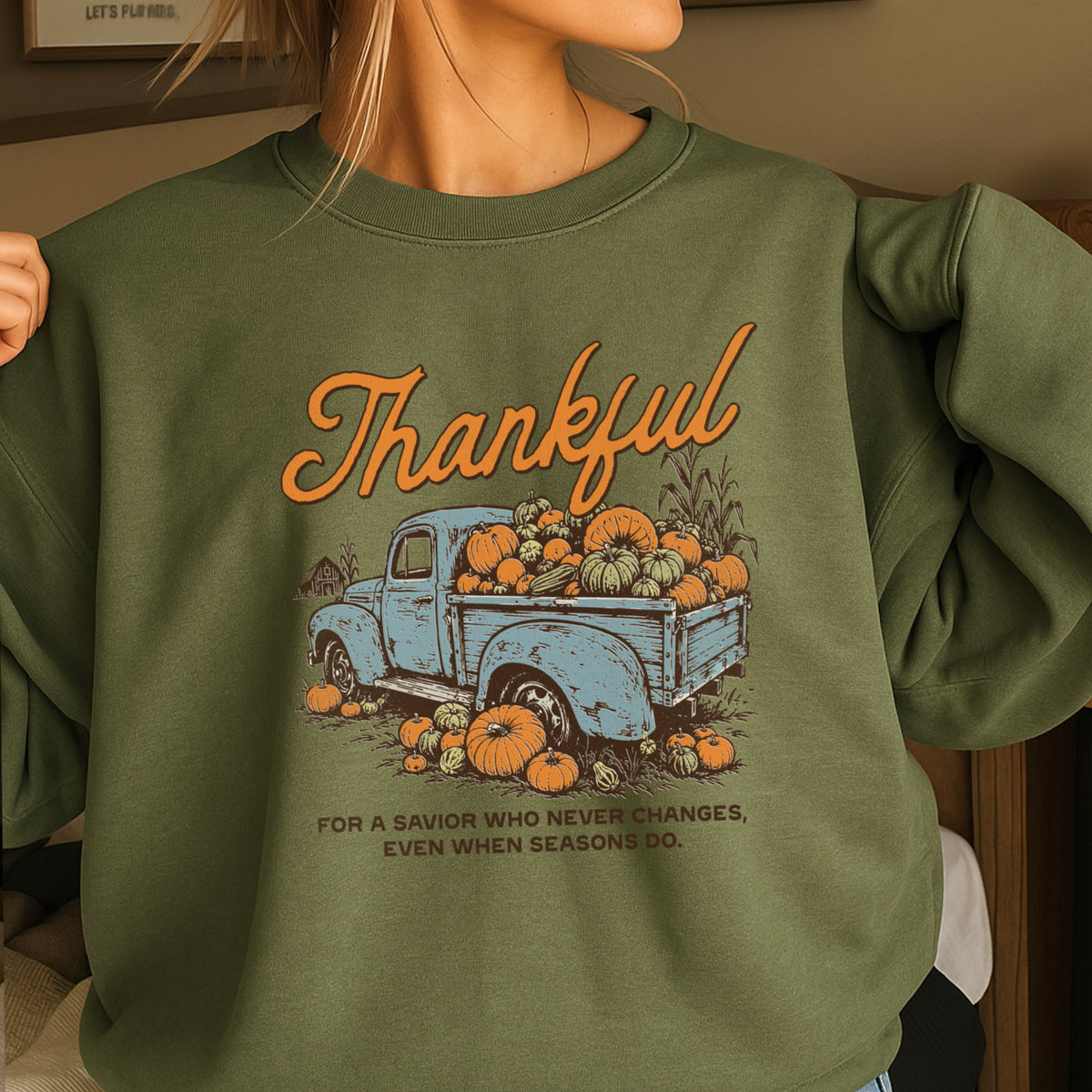 Thankful For A Savior Thanksgiving Crewneck Sweatshirt