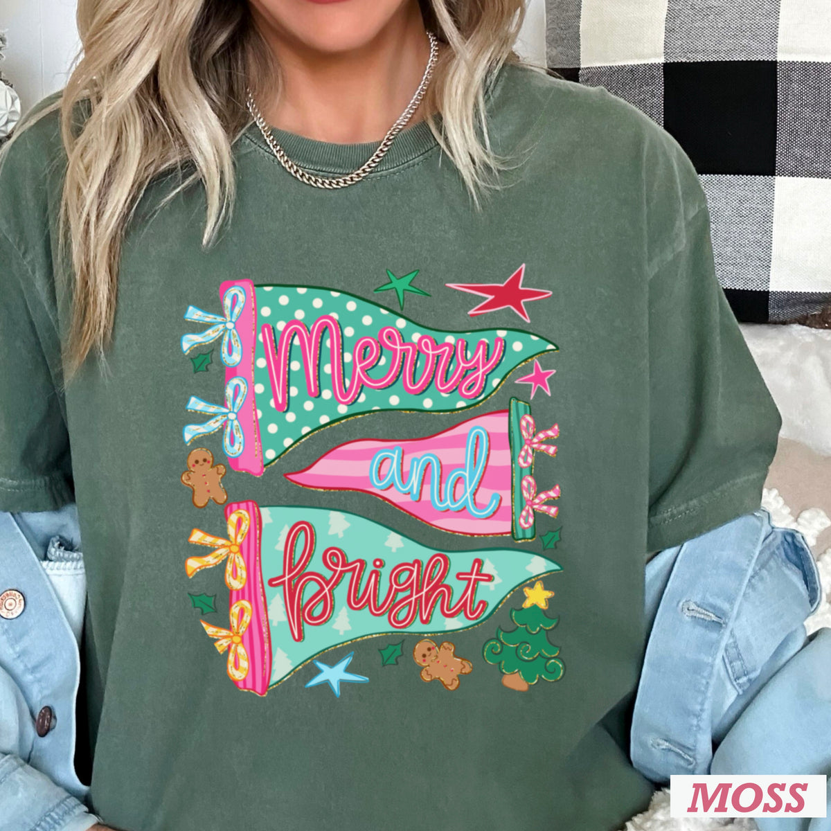 Merry And Bright Christmas Comfort Color Graphic Tee