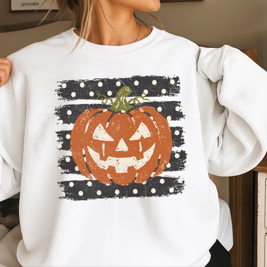 Polka Dot Halloween Pumpkin Crewneck Sweatshirt