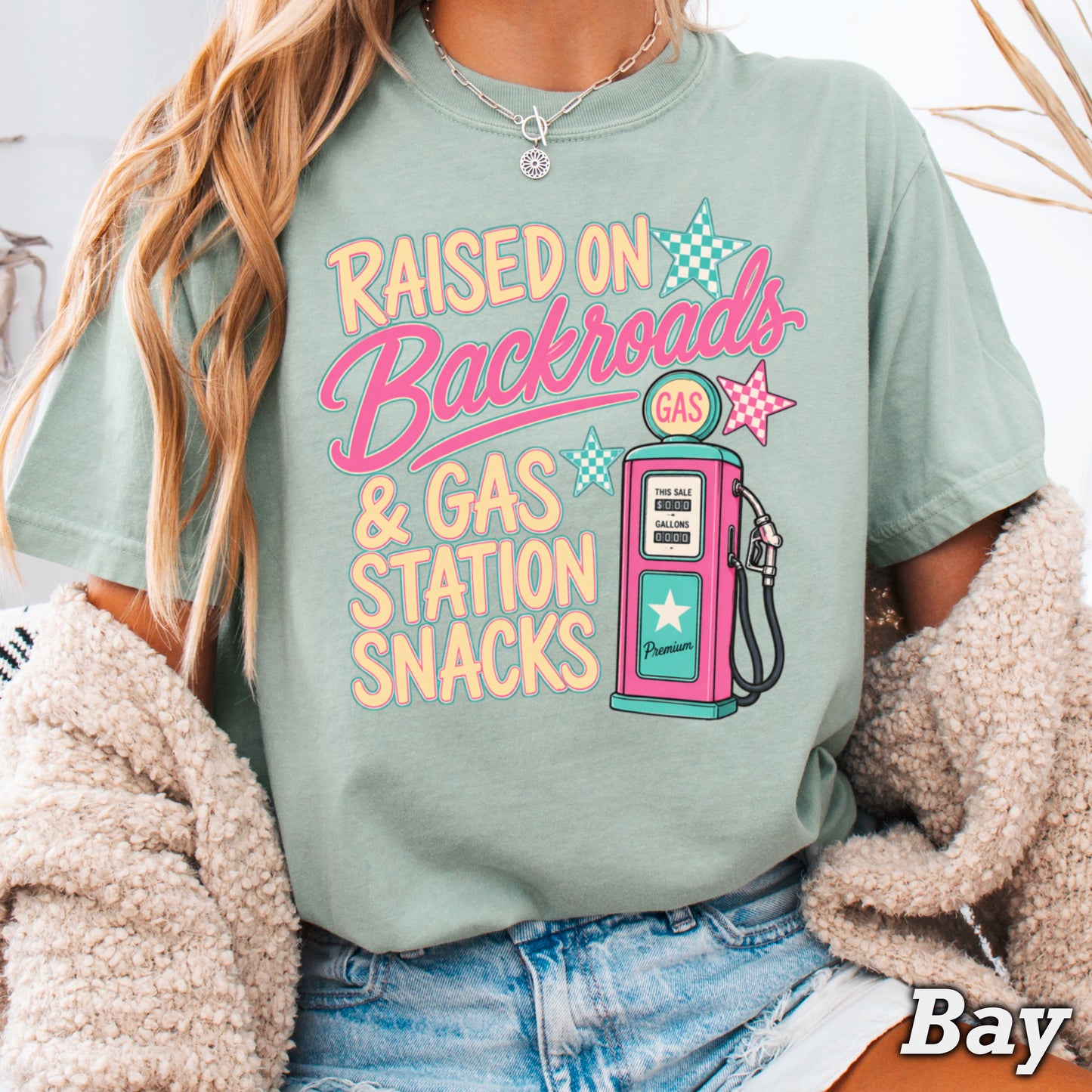Raised On Backroads & Gas Station Snacks Comfort Color Graphic Tee