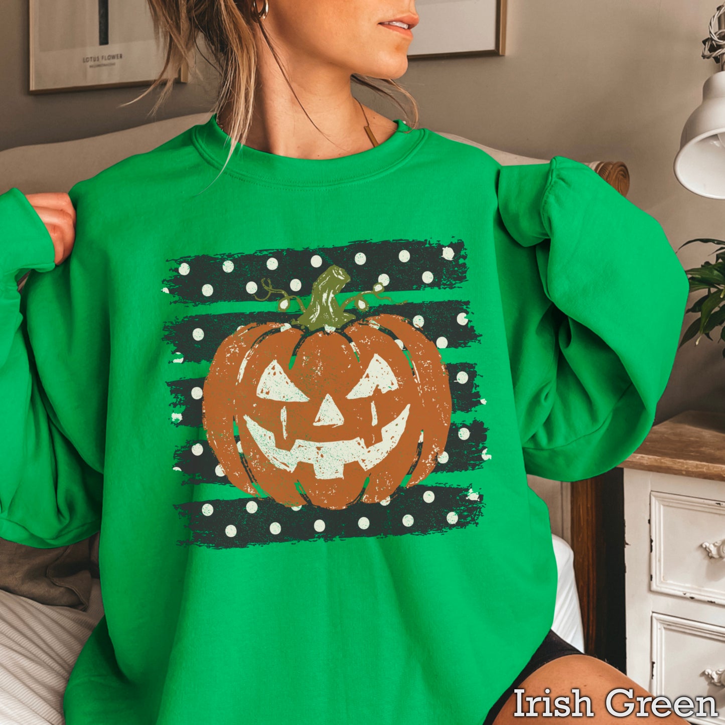 Polka Dot Halloween Pumpkin Crewneck Sweatshirt
