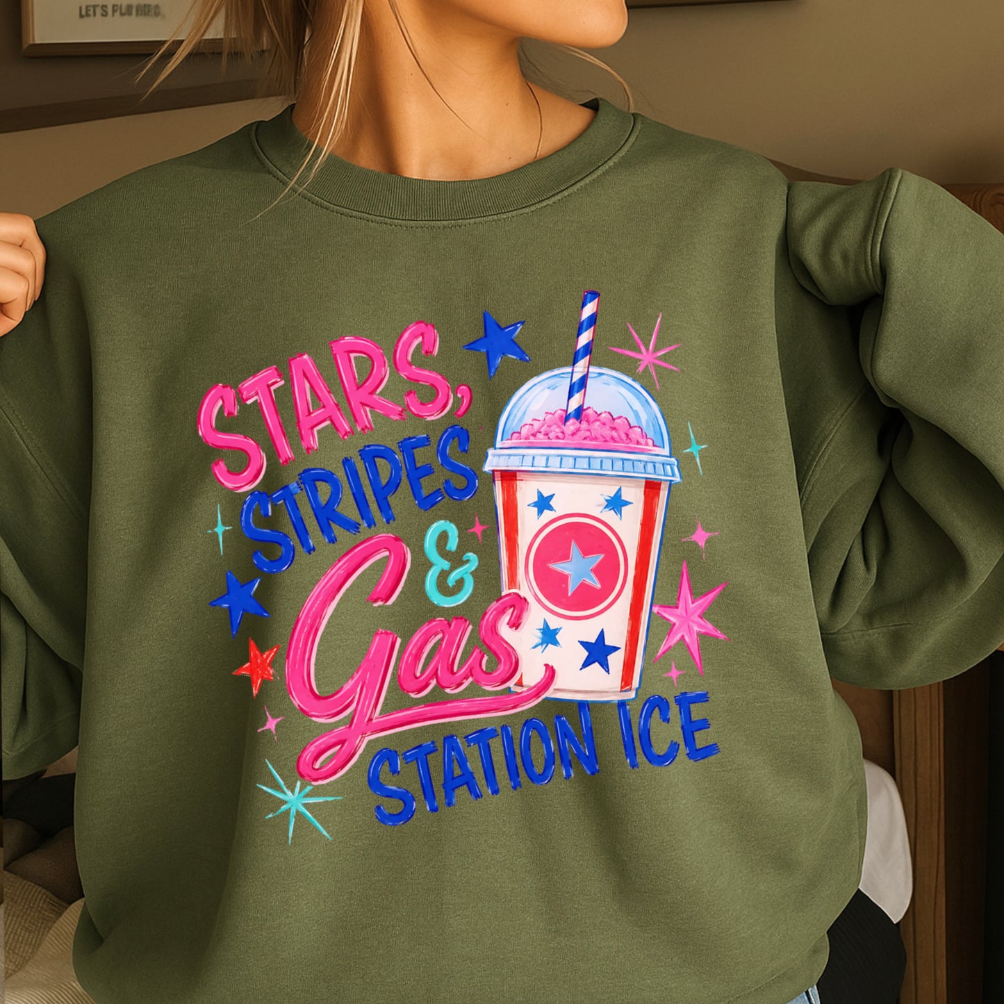 Stars Stripes And Gas Station Ice Crewneck Sweatshirt