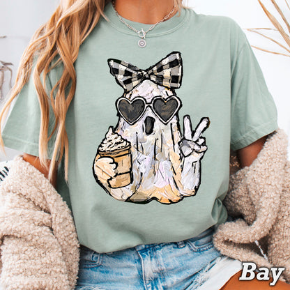 Preppy Ghost Halloween Comfort Color Graphic Tee