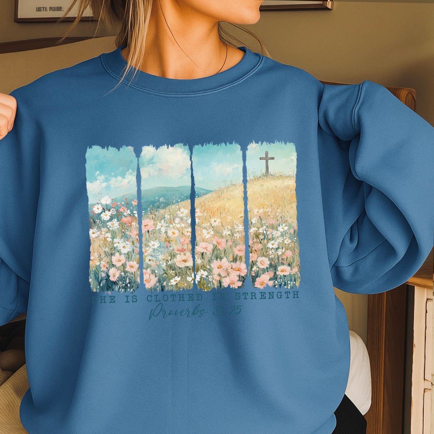 She Is Clothed Christian Crewneck Sweatshirt